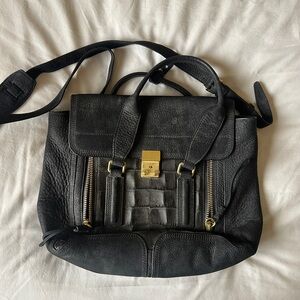 3.1 Philip Lim Medium Pashli Bag in Black Leather and Croc Stamp